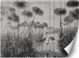  Feeby Fototapeta, Ptaki żurawie trawy staw szary - 254x184