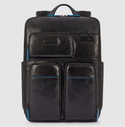 Piquadro Piquadro, Blue Square, Leather, Backpack, Black, CA5573B2V, Unisex, Size L Unisex