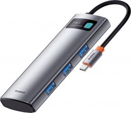 HUB USB Baseus Hub 7w1 Baseus Gleam, USB-C do 1x HDMI4K 60Hz + 3x USB3.0 + 1x PD + 1x SD/TF (szary)