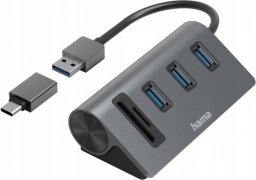 Stacja/replikator Hama Combo, 5 Ports, 3x USB-A, SD, microSD, incl. USB-C