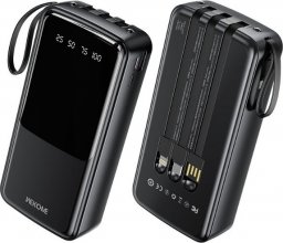 Powerbank Wekome Powerbank 20000 mAh z wbudowanym kablem USB-C / Lightning / Micro USB + USB-A Czarny