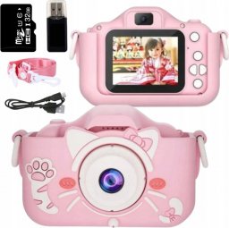 Aparat cyfrowy dla dzieci kamera kotek 40Mpx + karta 32GB różowy 