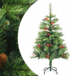vidaXL Sztuczna choinka na zawiasach, z szyszkami i jagodami, 150 cm