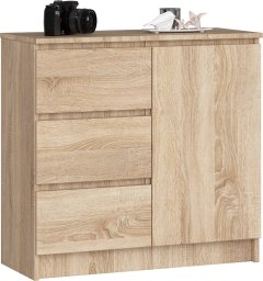 Fabryka Mebli Akord Komoda bezuchwytowa JERRY 80 cm nowoczesna 1 drzwi 3 szuflady 2 półki - dąb sonoma