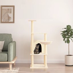  vidaXL Drapak dla kota z sizalowymi słupkami, kremowy, 132 cm
