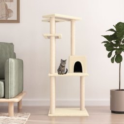  vidaXL Drapak dla kota z sizalowymi słupkami, kremowy, 123 cm