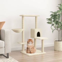  vidaXL Drapak dla kota z sizalowymi słupkami, kremowy, 95 cm