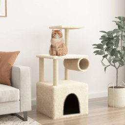  vidaXL Drapak dla kota, z sizalowymi słupkami, kremowy, 109,5 cm