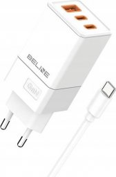 Ładowarka Beline Ładowarka sieciowa 65W GaN 2xUSB-C + USB-A+ kabel USB-C Biała