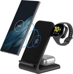 Ładowarka Crong Ładowarka bezprzewodowa 3w1 do iPhone, Samsung & Android, Galaxy Watch i słuchawek TWS