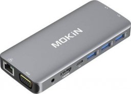 HUB USB Mokin Adapter Hub 10w1 MOKiN USB-C do 3x USB 3.0 + USB-C charging + HDMI + 3.5mm audio + VGA + 2x RJ45 + Micro SD Reader (srebrny)