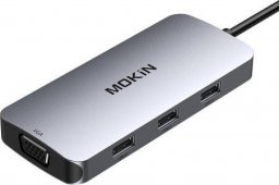 HUB USB Mokin Adapter Hub MOKiN 7w1 USB C do 2x HDMI + 3x USB 2.0 + DP + VGA (srebrny)