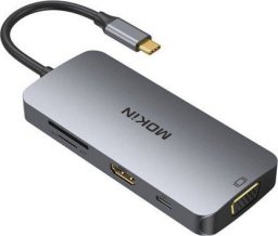 Adapter USB Mokin Adapter MOKiN 8w1 USB-C do 3x USB 3.0 + HDMI + USB-C + VGA + SD Card Reader + Micro SD Card Reader (srebrny)
