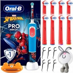 Szczoteczka Oral-B Vitality Pro Kids 103 Spiderman + 4 x Końcówka + Wyciskacz do past + Uchwyt na końcówkę Blue