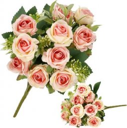  Springos Sztuczny bukiet 10 róż kwiaty różowe na gałązce dekoracyjnej 29 cm UNIWERSALNY