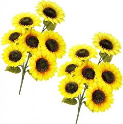  Springos Słoneczniki sztuczne 2 szt. bukiet 14 kwiatów ozdobna dekoracja kwiatowa UNIWERSALNY