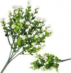  Springos Sztuczny bukiet 5 gałązek zielony dekoracyjny 33 cm białe kwiaty UNIWERSALNY