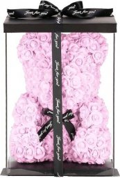  Springos Miś z płatków róż różowy 35 cm rose bear z kokardką i pudełkiem prezentowym UNIWERSALNY