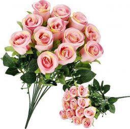  Springos Sztuczny bukiet 12 róż kwiaty na ślub różowe dekoracja UNIWERSALNY