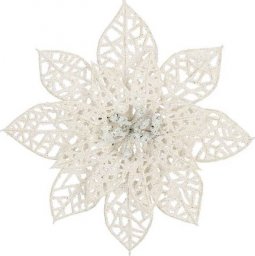 Dekoracja świąteczna Springos Gwiazda betlejemska 2 szt. sztuczny kwiat, poinsecja ażurowa, biała z brokatem na klipsie UNIWERSALNY