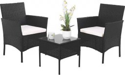  Springos Meble ogrodowe technorattan zestaw 2 fotele i stolik ze szklanym blatem czarny UNIWERSALNY