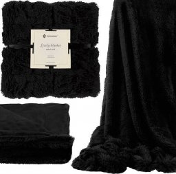  Springos Narzuta na łóżko, pled 160x200 cm dwustronny koc włochacz na kanapę czarny UNIWERSALNY