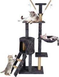  Springos Drapak dla kota sizal 6-poziomowy słupek z domkiem i zabawkami 145 cm UNIWERSALNY