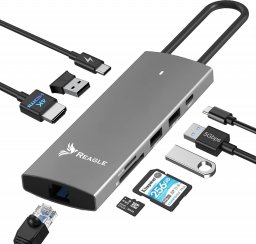 HUB USB Reagle REAGLE HUB USB-C HDMI 4K 60Hz USB C PD 100W USB 3.2 LAN RJ45 CZYTNIK KART