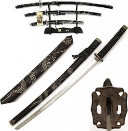  NO NAME Czarny Smok Zestaw Mieczy Katana Wakizashi Tanto Plus Stojak HK1107