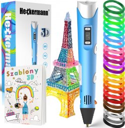 Długopis 3D Heckermann Zestaw Długopis drukarka 3D Heckermann 3041-2Y Niebieski + Filament 115m + Książka + Szablon 17x17cm