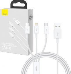 Kabel USB Baseus Kabel Szybkiego Ładowania Baseus Superior Data Usb Do M+L+C 3.5A 1M(White)