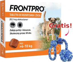  Frontpro Frontpro tabletki na pchły i kleszcze M 28,3mg 4-10kg x 3tabl + Sznur z piłką GRATIS!