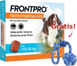 Frontpro Frontpro tabletki na pchły i kleszcze L 68mg 10-25kg x 3tabl + Sznur z piłką GRATIS!