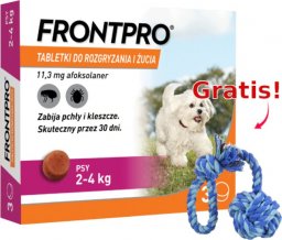  Frontpro Frontpro tabletki na pchły i kleszcze S 11,3mg 2-4kg x 3tabl + Sznur z piłką GRATIS!