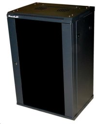 Szafa XtendLan 19" szafka ścienna 18U 600x450, nosność 60 kg, szklane drzwi dymne, rozłożony, czarny