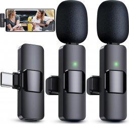 Mikrofon 4kom.pl 2x mikrofon krawatowy bezprzewodowy USB-C typ C Android iOS do telefonu tabletu małe mikrofony zestaw dwóch mikrofonów