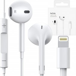 Słuchawki 4kom.pl Słuchawki douszne przewodowe Lightning do iPhone 14/13/12/11/PRO/MAX/XS/XR/X/SE z mikrofonem EarPhones Białe