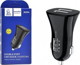 Ładowarka Vega ŁADOWARKA SAMOCHODOWA 3A CZARNA DENMEN 3100mA DUAL FAST CHARGING DZ06 2XUSB 15W>