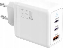 Ładowarka TB Ładowarka sieciowa 2x USB C + USB A Power Delivery biała, GaN 65W