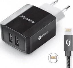 Kabel USB Aligator ALIGATOR chytrá síťová nabíječka 3.4 A, 2x USB, smart IC, kabel Lightning 2A, černá
