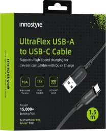 Kabel USB Innostyle INNOSTYLE ULTRAFLEX KABEL USB-C SZYBKIE ŁADOWANIE DO IPHONE SAMSUNG QC 4.0 KEVLAR 2M CZARNY