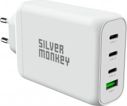 Ładowarka Silver Monkey Ładowarka sieciowa Silver Monkey GaN 130W 3x USB-C PD 1x USB-A 3.0 QC - biała
