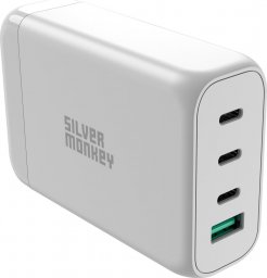 Ładowarka Silver Monkey Ładowarka GaN Silver Monkey SMA152 130W 3xUSB-C PD USB-A QC 3.0 z odłączanym kablem zasilającym - biała