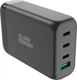 Ładowarka Silver Monkey Ładowarka GaN Silver Monkey SMA151 130W 3xUSB-C PD USB-A QC 3.0 z odłączanym kablem zasilającym - czarna