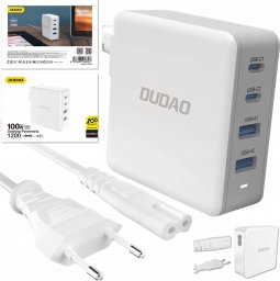 Ładowarka Dudao Szybka ładowarka sieciowa GaN 100W 2 x USB-C / 2 x USB Dudao A100EU - biała