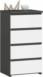  Akord Komoda do sypialni, 4 szuflady, 40x35x74 cm, grafit szary, biel, mat