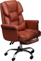 Krzesło biurowe Hedo Fotel Biurowy Premium Elegance z Podnóżkiem - Skórzany Brąz
