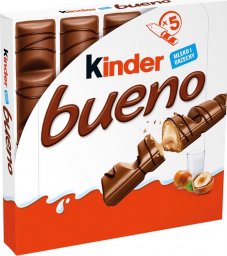 Kinder Kinder Bueno Wafel w mlecznej czekoladzie wypełniony mleczno-orzechowym nadzieniem 107,5 g (5 sztuk)