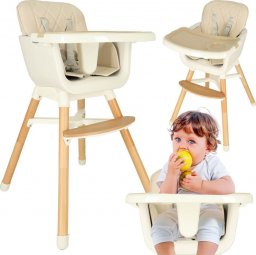  KIK Krzesełko do karmienia z podnóżkiem drewniane nogi kolor beżowy