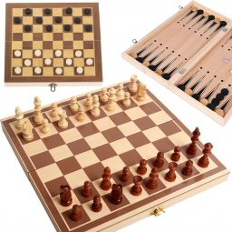  Verk Group Gra w szachy warcaby tryktrak duże drewniane 3w1 Gra w szachy warcaby tryktrak duże drewniane 3w1